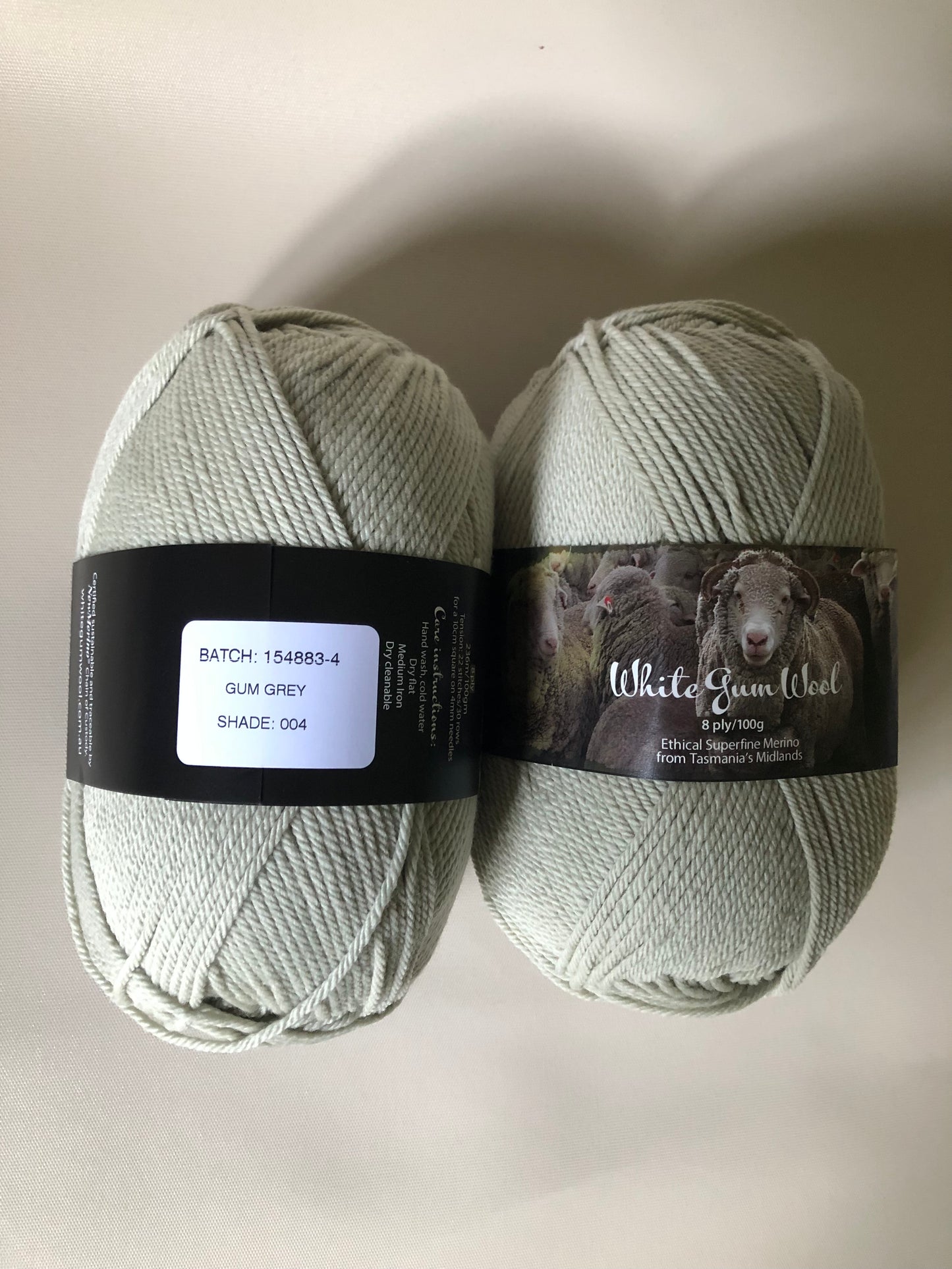 White Gum Wool 8 ply Gum Grey