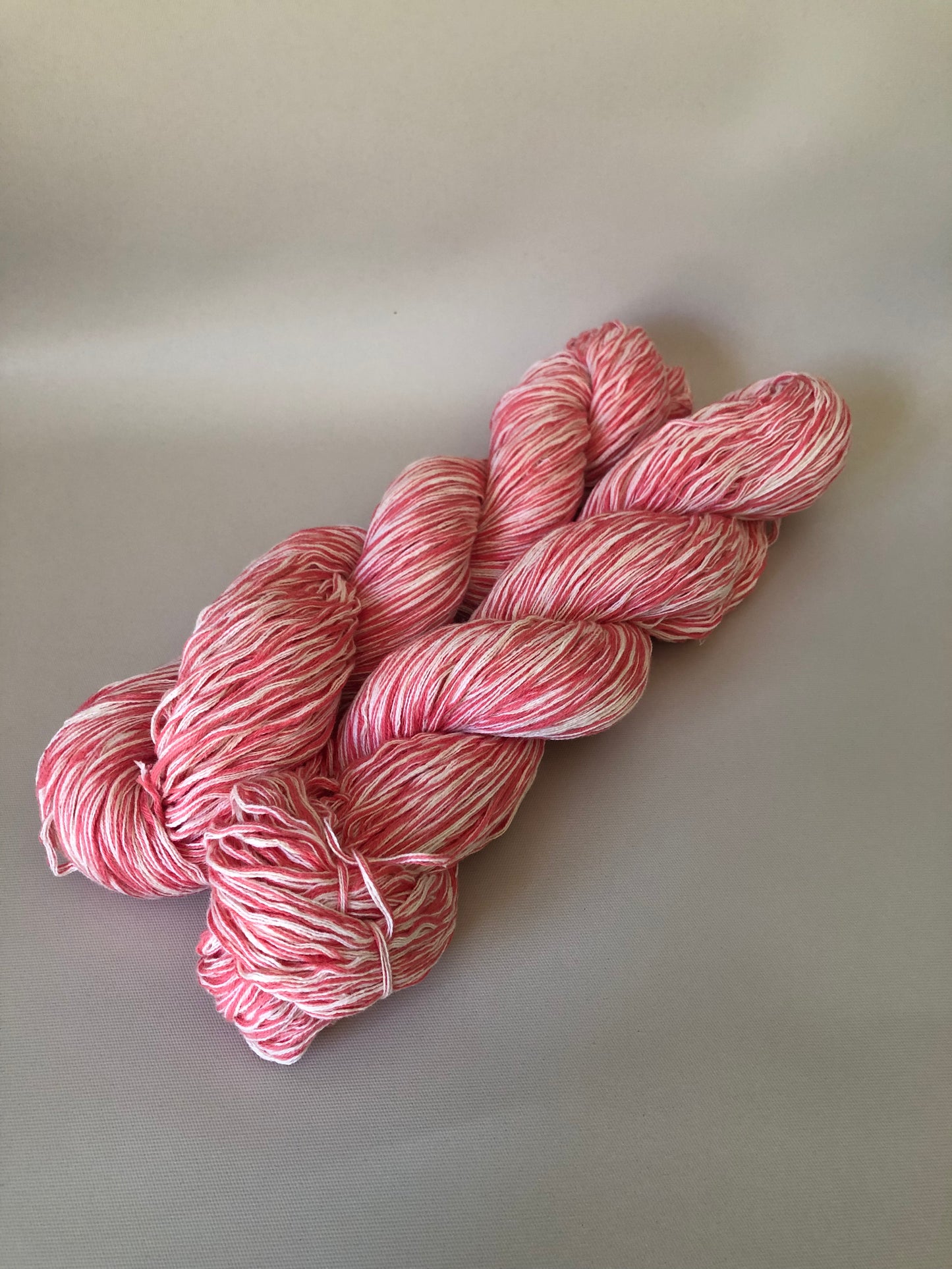 Society Knits Pink and White Cotton upcycled yarn 100g