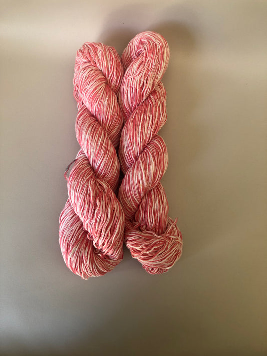 Society Knits Pink and White Cotton upcycled yarn 100g